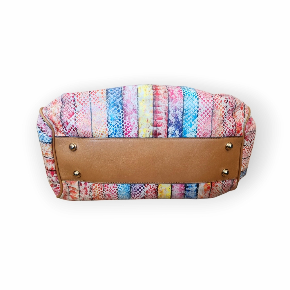 Brahmin Elisa Leather Satchel Bag Snake Print Rainbow Beige Long Strap Charm - Picture 6 of 16